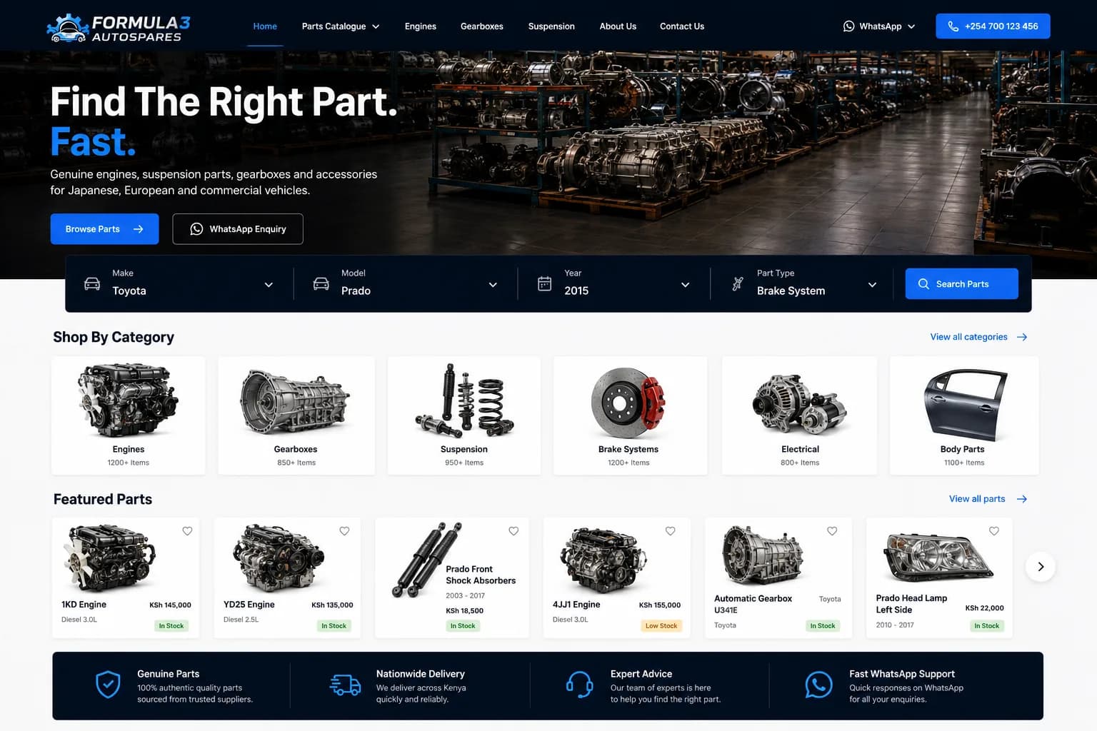 Spare parts catalogue website concept by Alcatrax Technologies