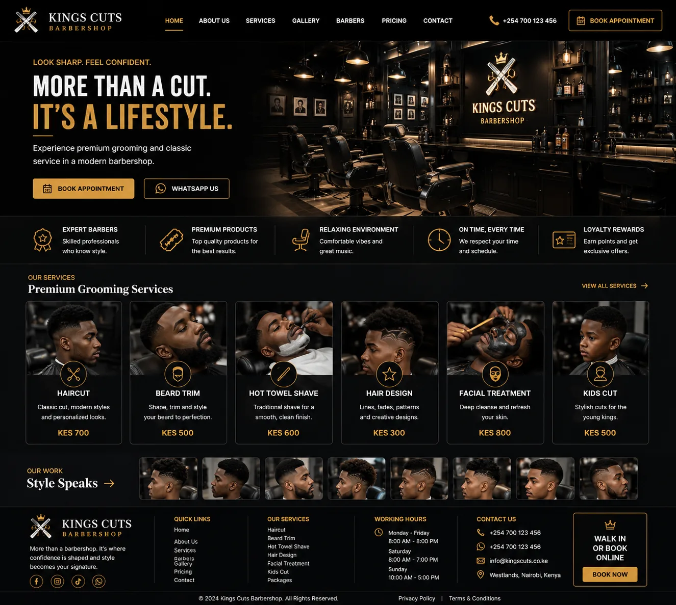 Barbershops website design concept by Alcatrax Technologies