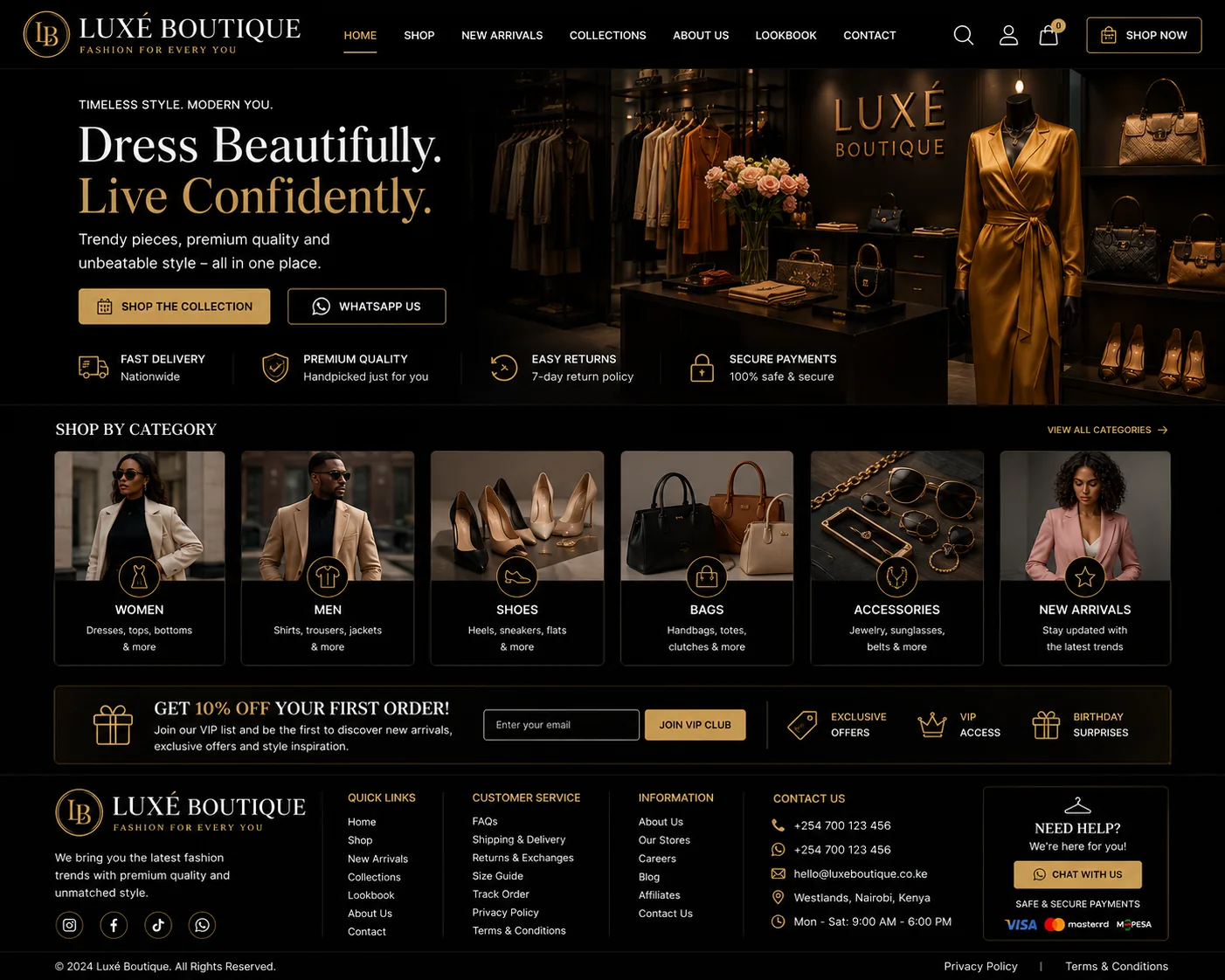 Boutiques website homepage mockup