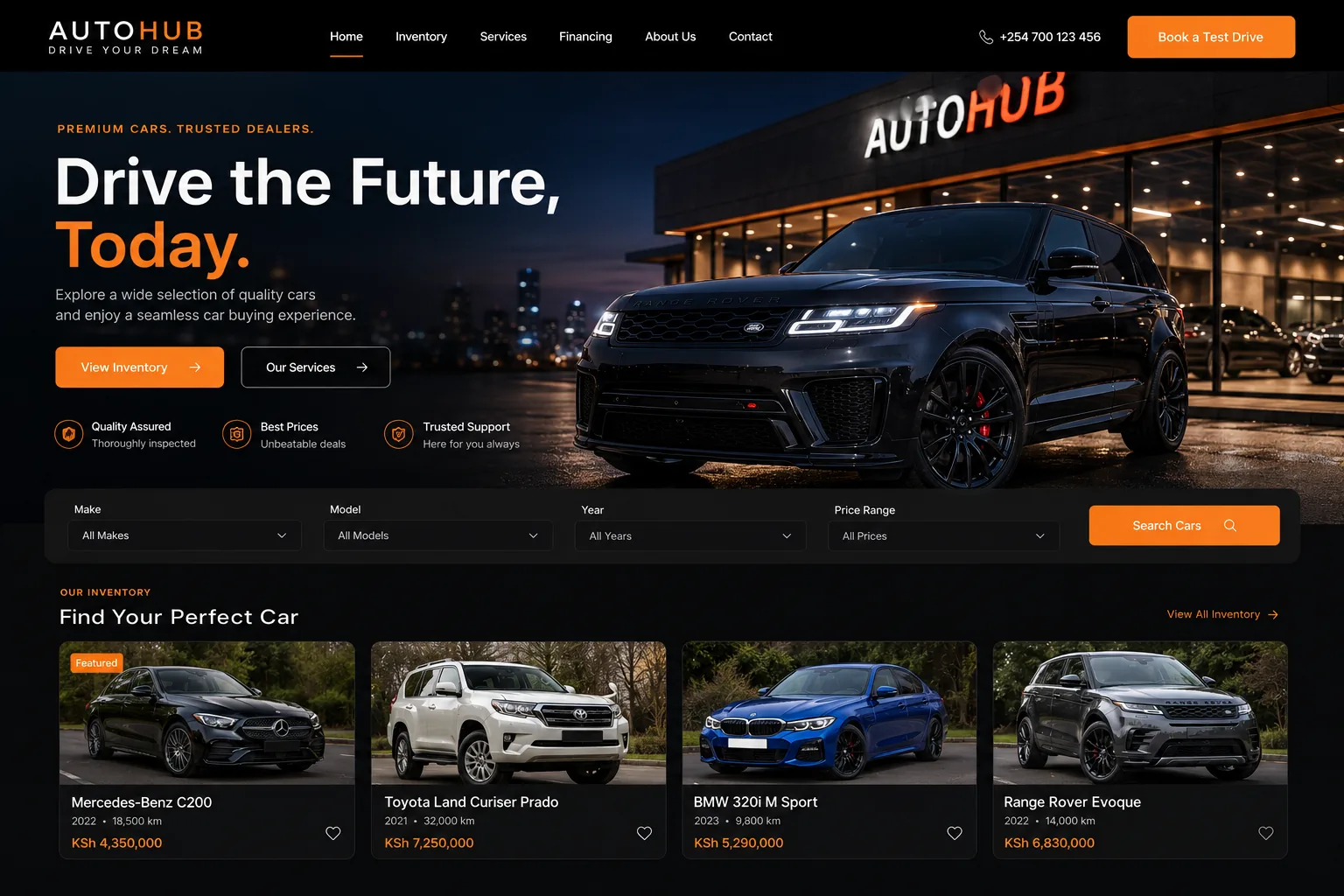 Car Dealerships website homepage mockup