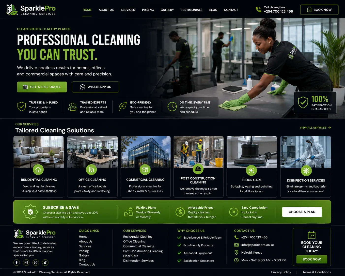 Cleaning Companies website homepage mockup