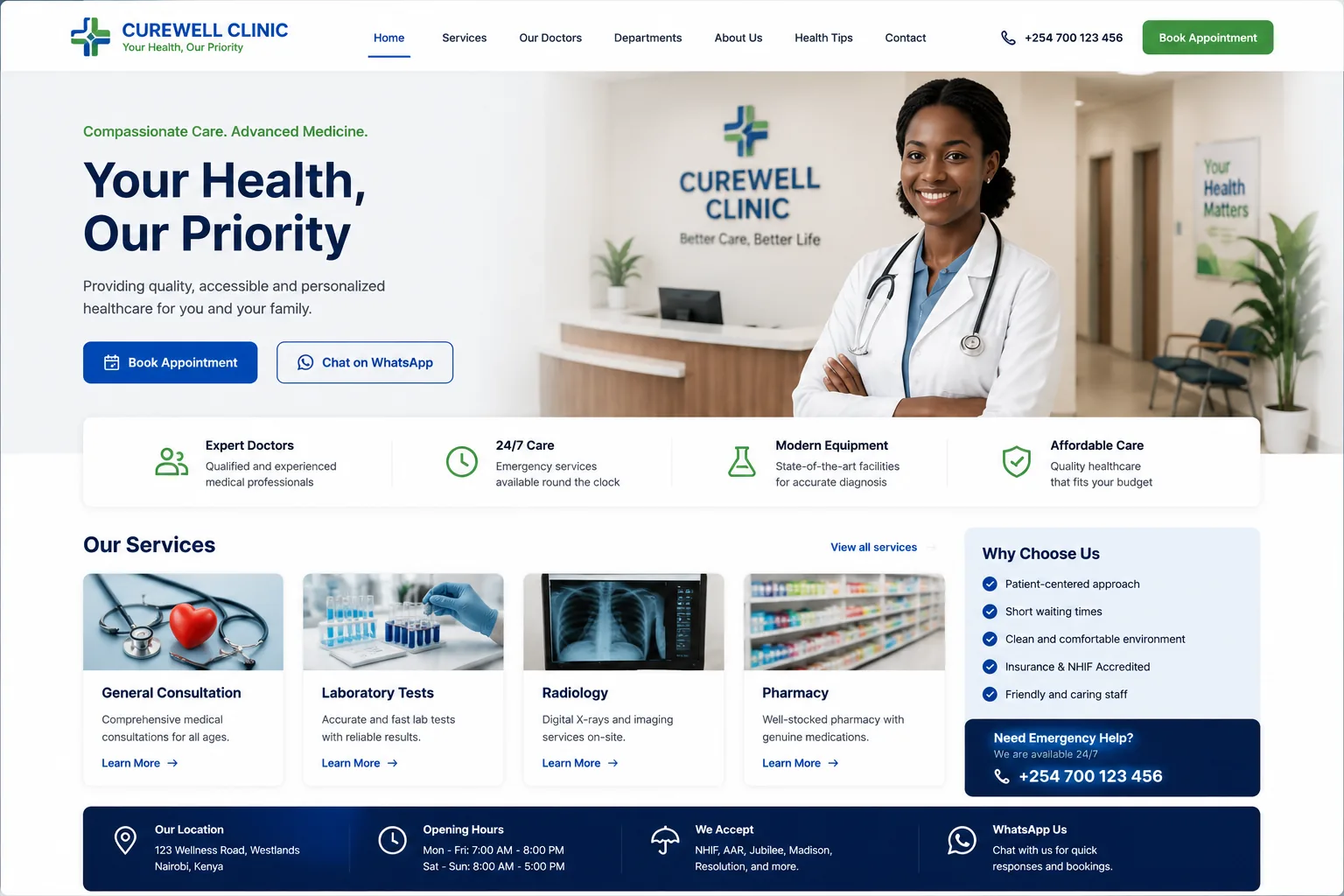 Clinics website homepage mockup