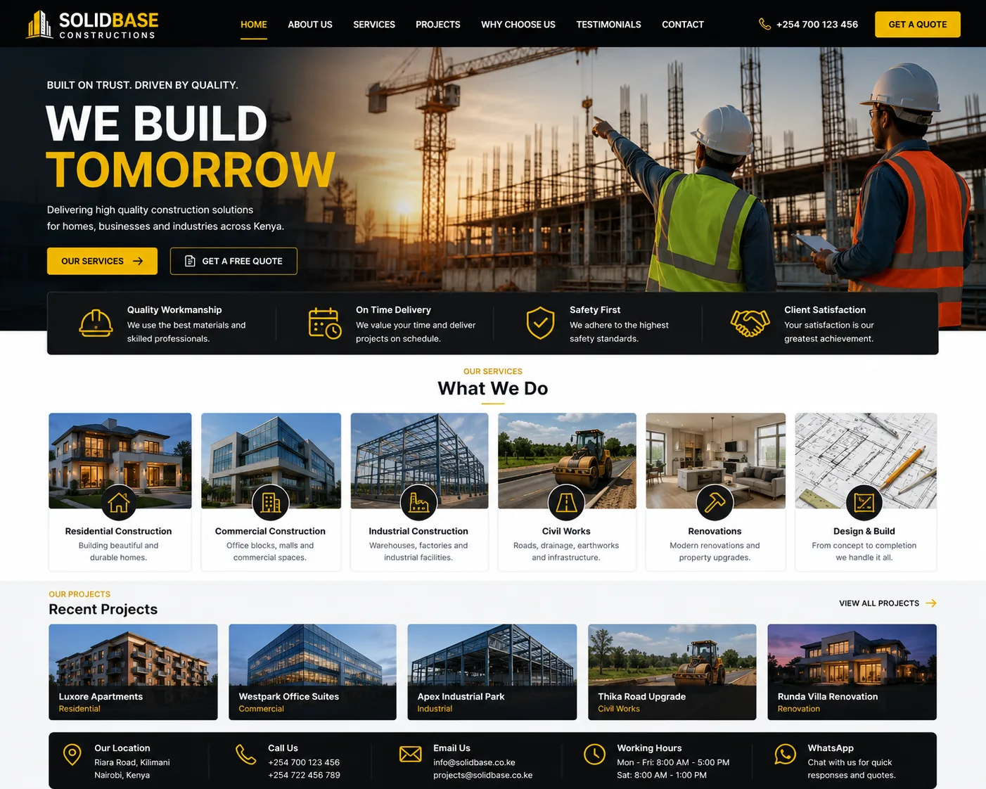 Construction Companies website homepage mockup