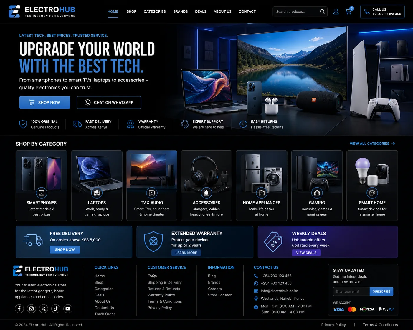 Electronics Shops website homepage mockup