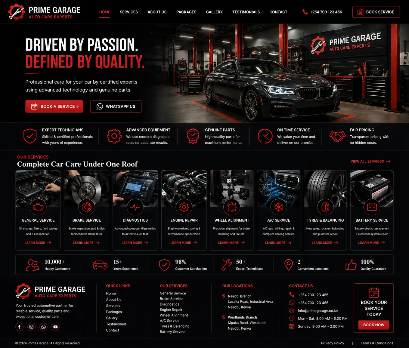 Garages website homepage mockup