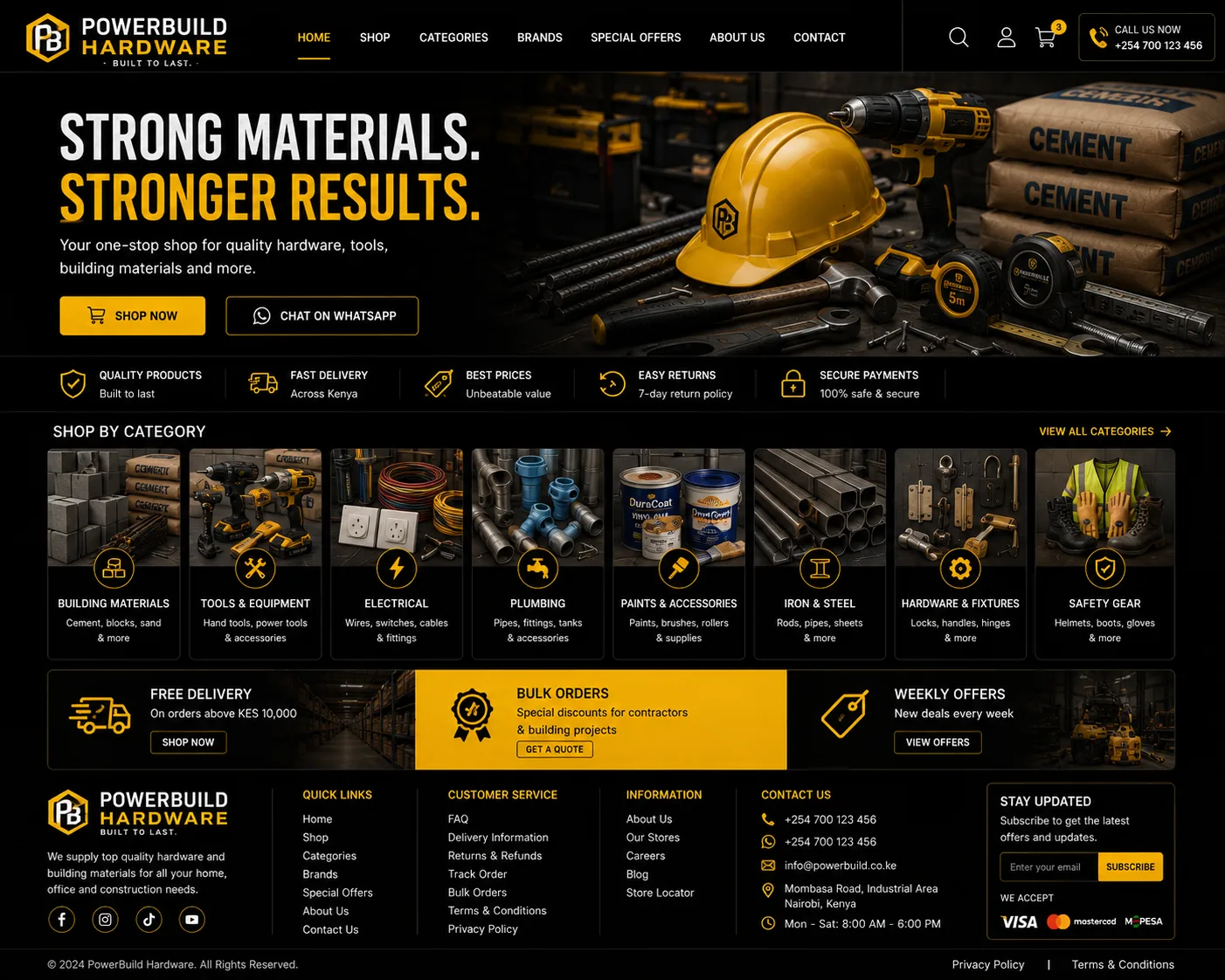 Hardware Shops website homepage mockup