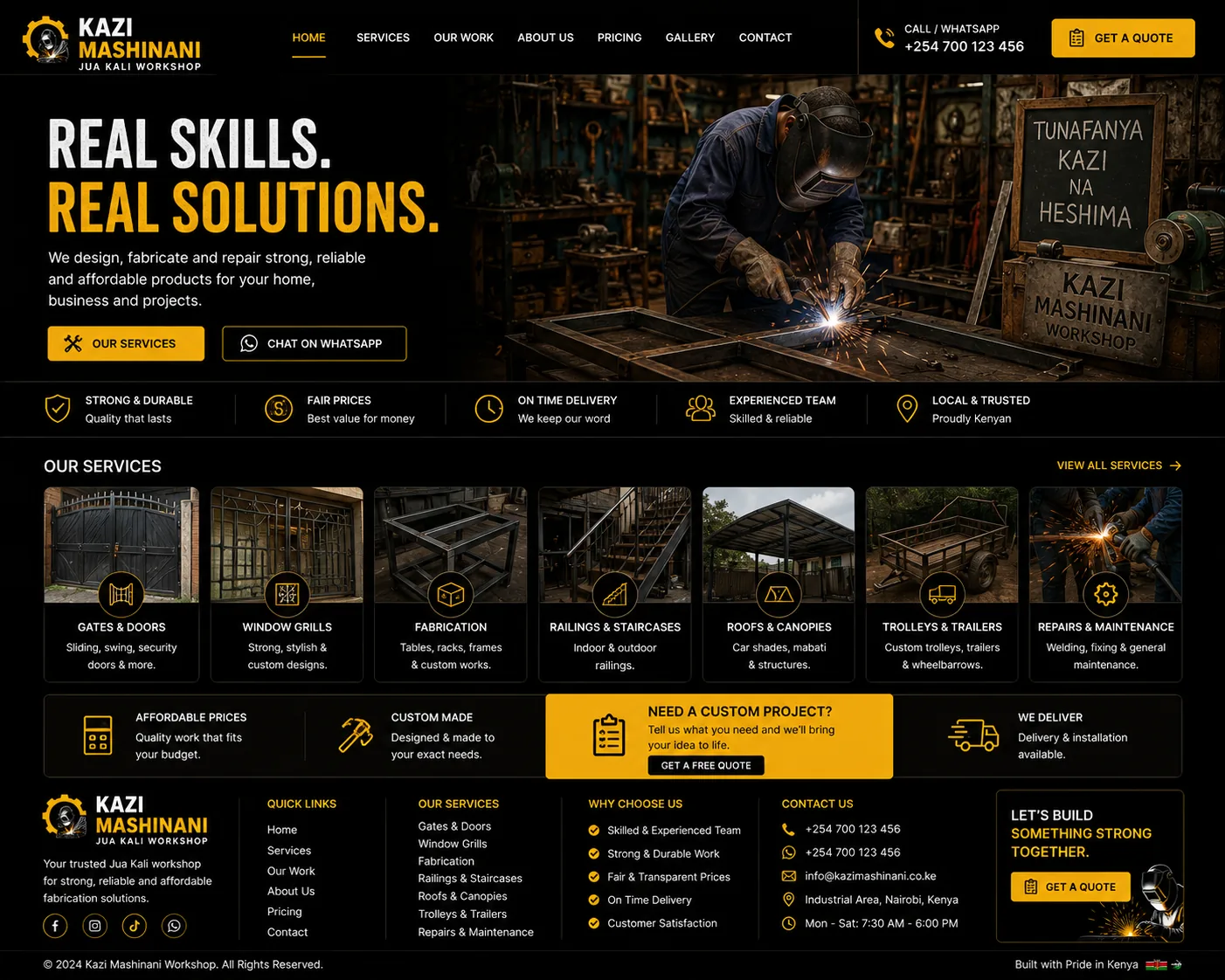 Jua Kali Workshops website homepage mockup