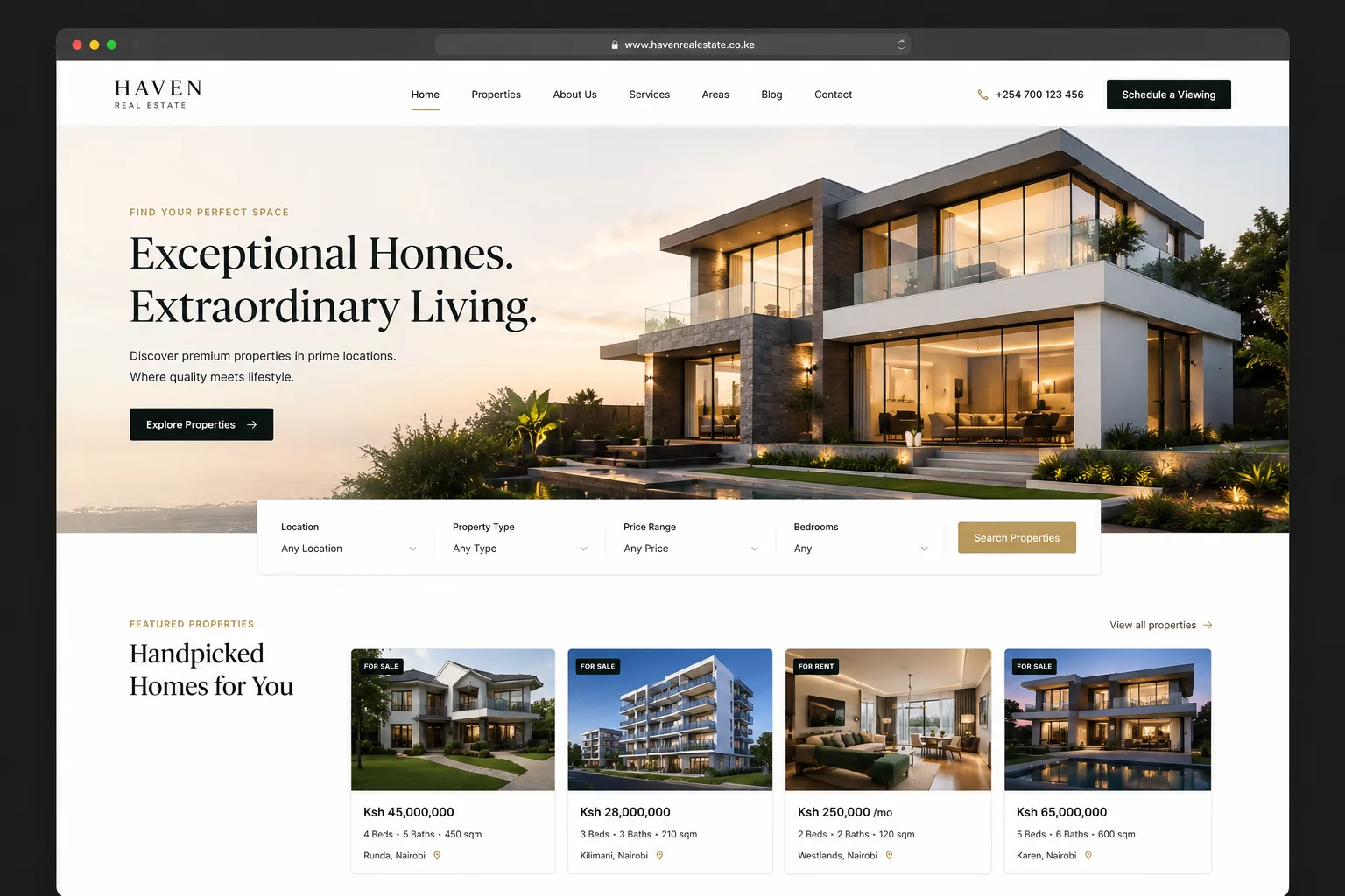 Real Estate Agents website homepage mockup