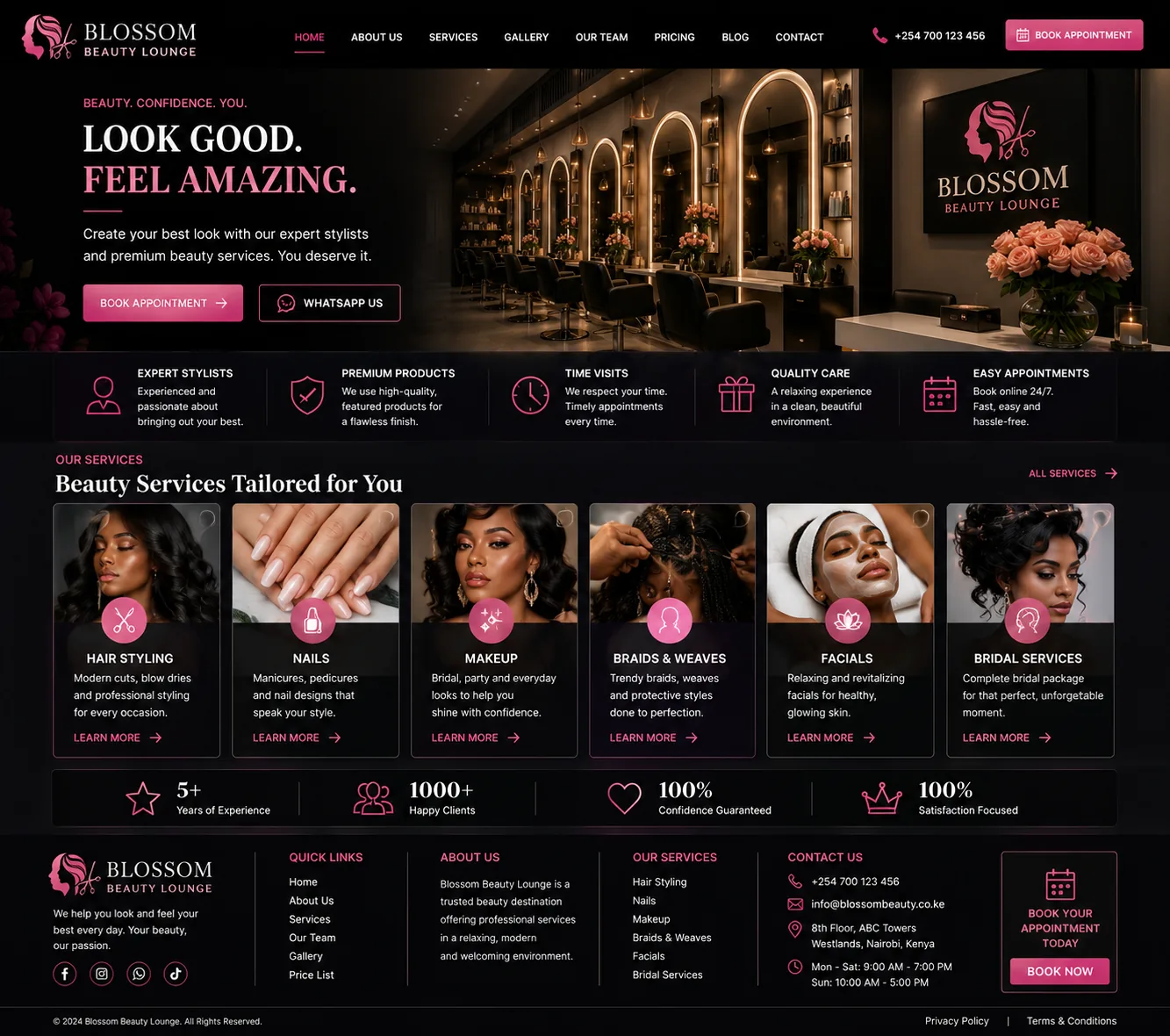 Salons website homepage mockup