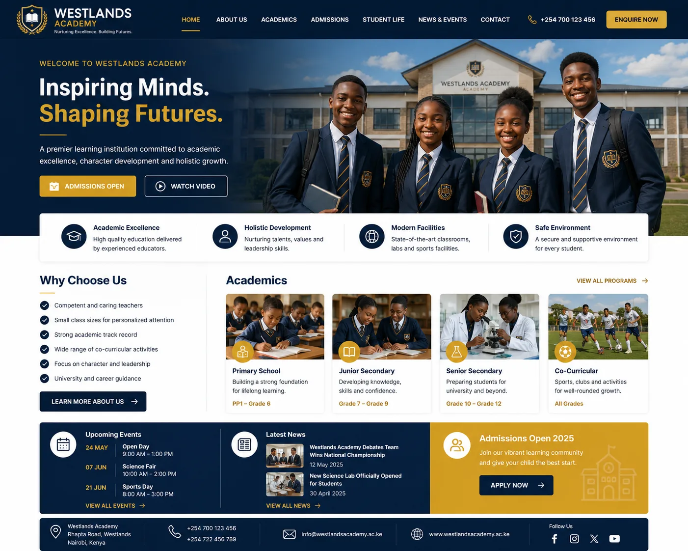 Schools website homepage mockup