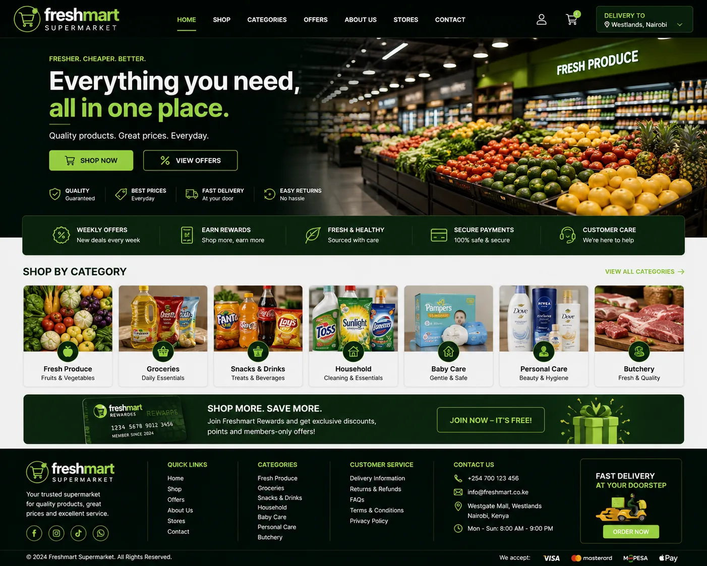 Supermarkets website homepage mockup